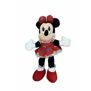 VTG Disney Minnie Mouse 11 inch plush colored polka dot Red dress Mattel CLEAN